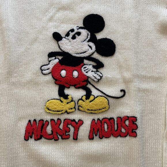 Vintage Disney Mickey Mouse Sweater Mens Medium White Knit Crewneck Pullover 80s - Picture 3 of 8